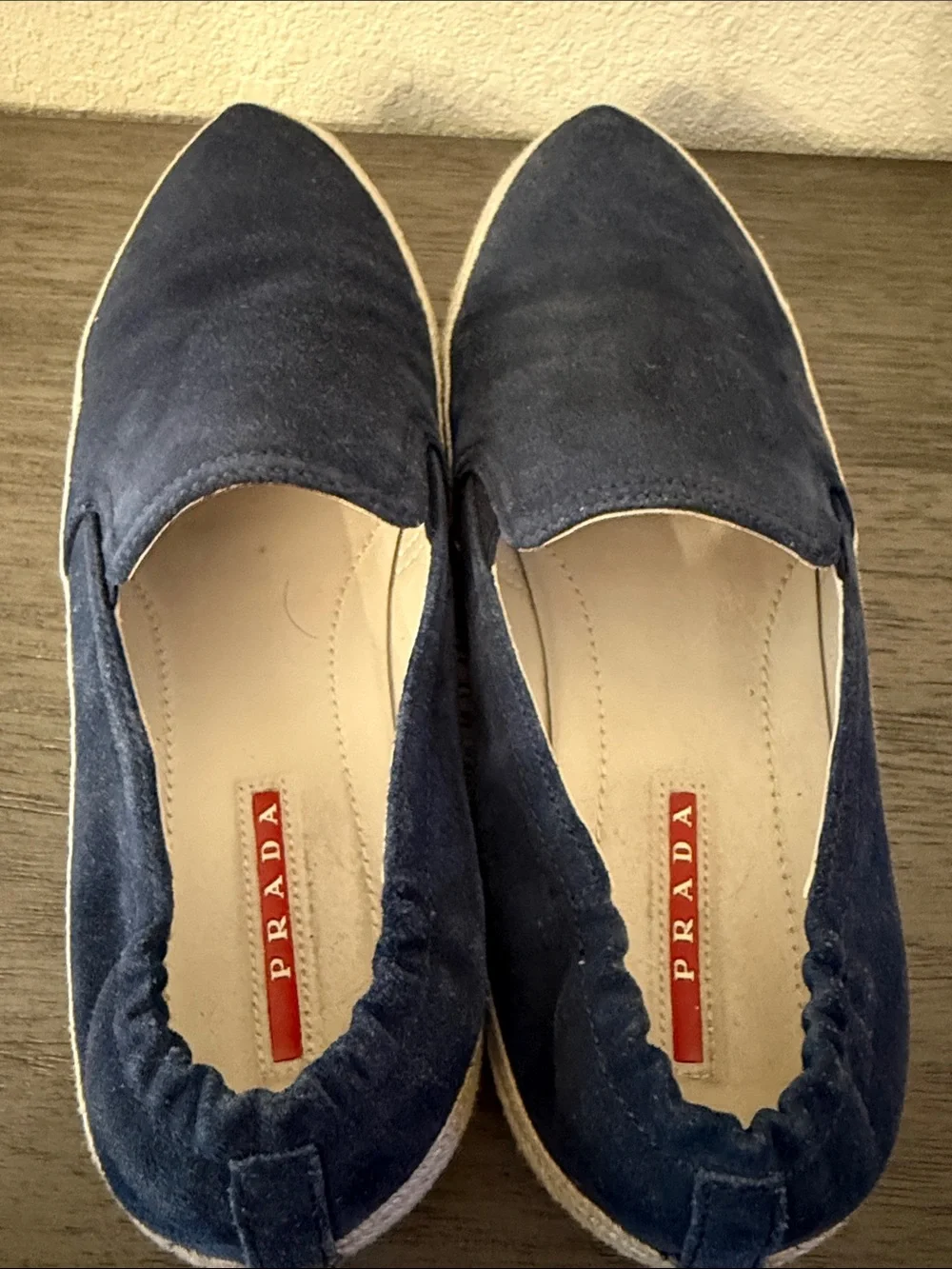 PRADA Navy Blue Suede Espadrille Platform Slip on Sneakers IT 37 US 7